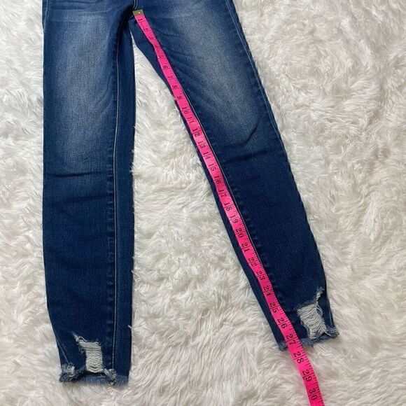 KanCan Skinny Jeans High Rise Distressed Raw Hem Stretch Dark Wash Size 25 - Picture 3 of 8